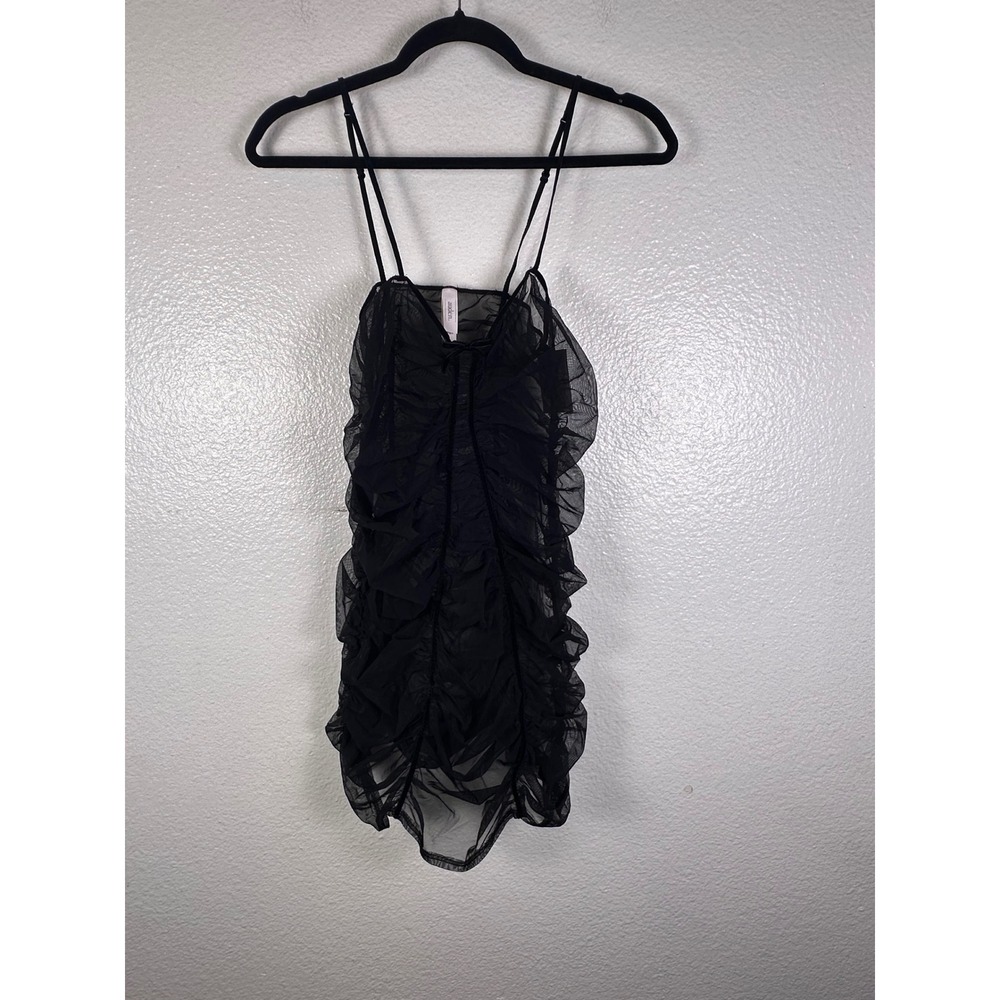 Auden Womens Black Ruched Mesh Chemise Nightgown‎ Adjustable Straps Size M NEW